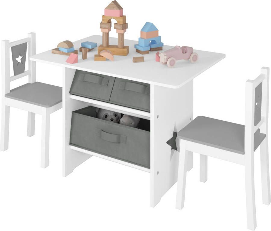 Happyment Kindertafel Deluxe Met 2 Stoeltjes Speeltafel Kindermeubel deluxe Kinderbureau Grijs