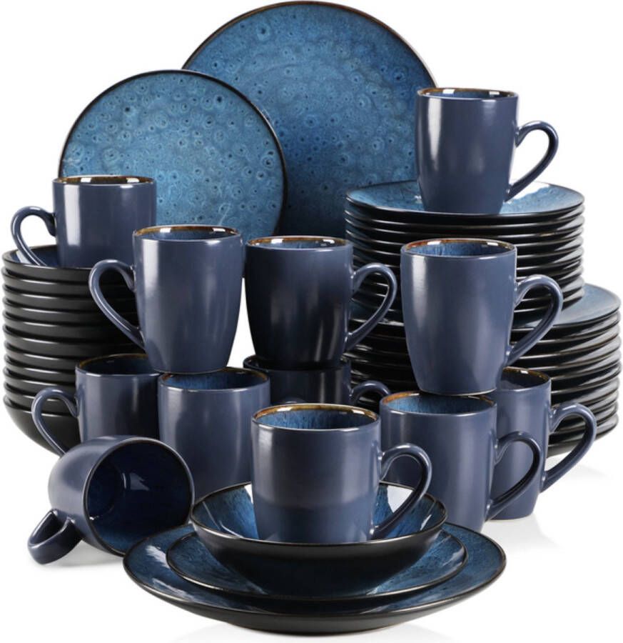 Happyment Luxe Serviesset 12 Persoons Porselein 48 Delig Bordenset 12 persoons Bordenset 48 delig Blauw