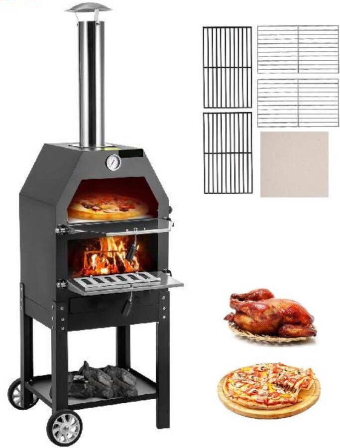 Happyment Pizza Oven Buiten Pizza Oven Houtgestookte Steenoven Pizza Oven Inclusief Accessoires