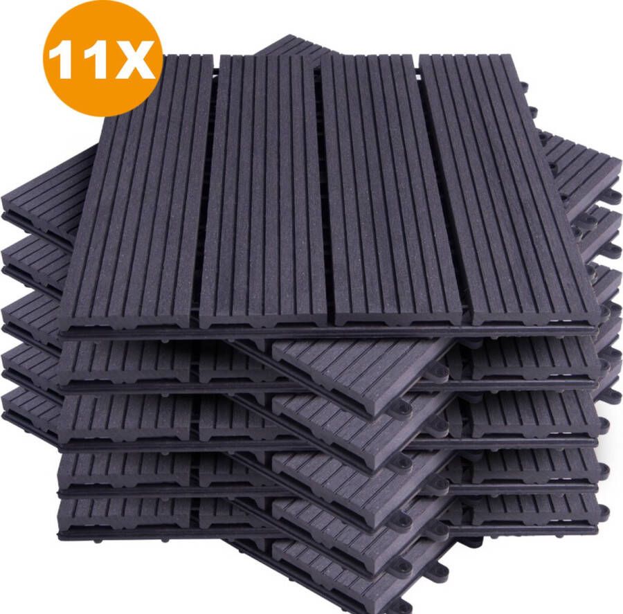 Happyment Vlondertegel 11 stuks Terrastegel Antraciet Terrasplanken Tuintegel Balkon buiten vloer 30x30cm