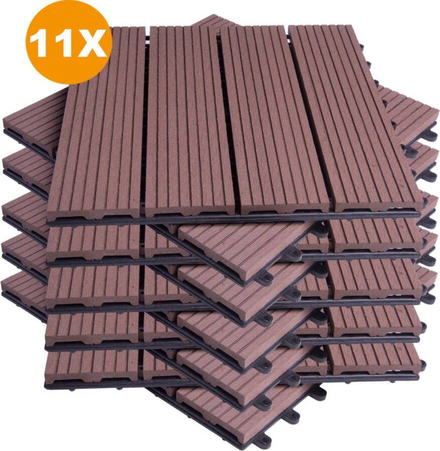 Happyment Vlondertegel 11 stuks Terrastegel bruin Terrasplanken Tuintegel Balkon buiten vloer 30x30cm