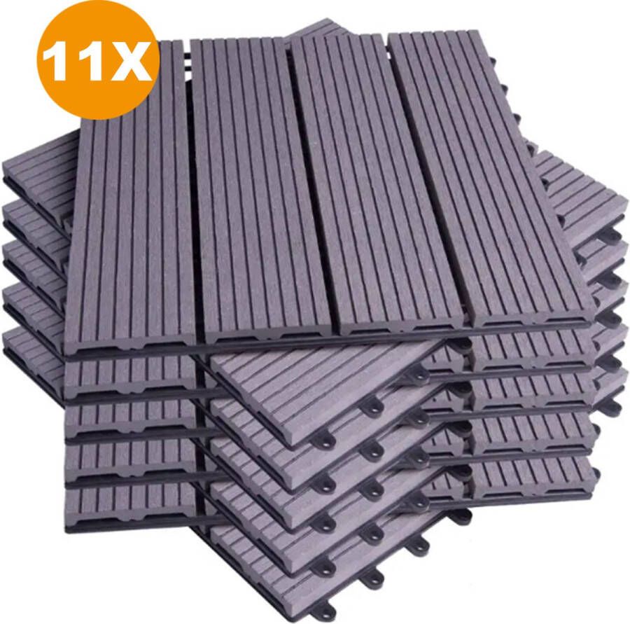 Happyment Vlondertegel 11 stuks Terrastegel lichtgrijs Terrasplanken Tuintegel Balkon buiten vloer 30x30cm