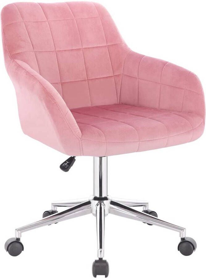 Happyment Werkkruk Nola Roze Voor volwassenen Op wieltjes Velvet Ergonomische bureaustoel In hoogte verstelbaar Met armleuning