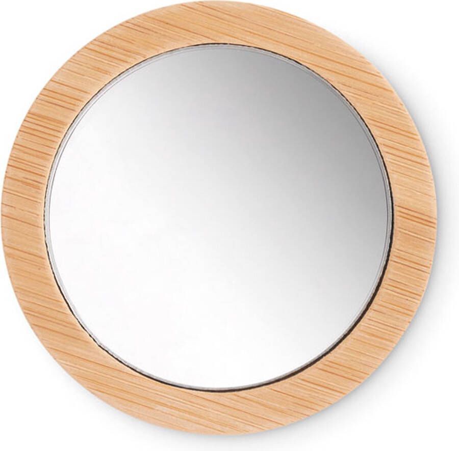 Happy Shopper Make-up spiegel Zakspiegel Tasspiegel Handspiegel Spiegels Rond Dames Met opbergzakje Bamboe beige
