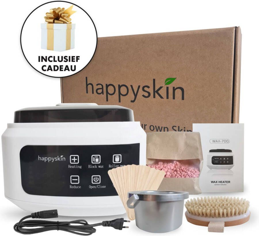 HappySkin BIO Ontharingsset inclusief Gratis E-boek 500 gram BioWax – Complete Wax Ontharen Set – Wax Verwarmer – Wax Heater – Wax Apparaat – Harsapparaat – 500 ml – Zwart