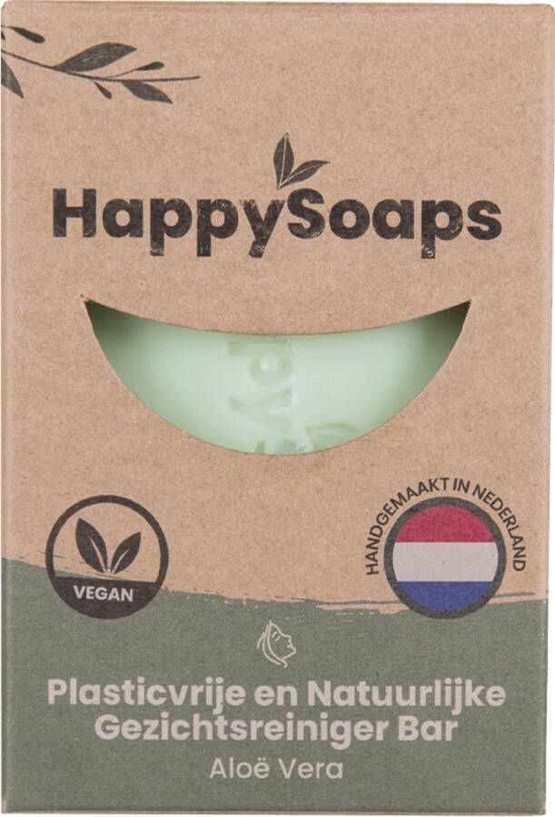 HappySoaps Gezichtsreiniger Bar & Make-up Remover Aloe Vera Zacht Verzorgend en Lekker Geurend 100% Plasticvrij Vegan & Natuurlijk 70gr