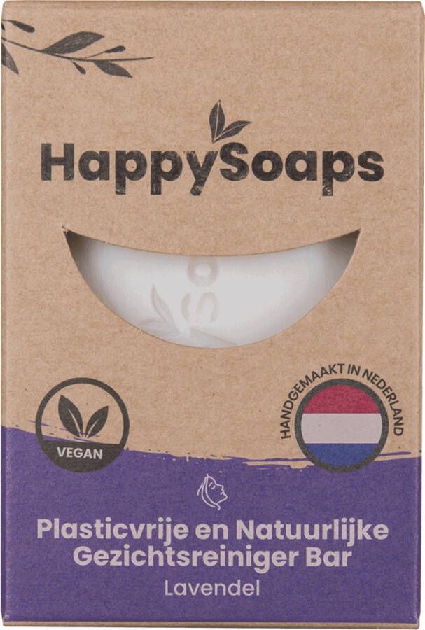 HappySoaps Gezichtsreiniger Bar & Make-up Remover Lavendel Veelzijdig en Perfect Voor de Gevoelige Huid 100% Plasticvrij Vegan & Natuurlijk 70gr