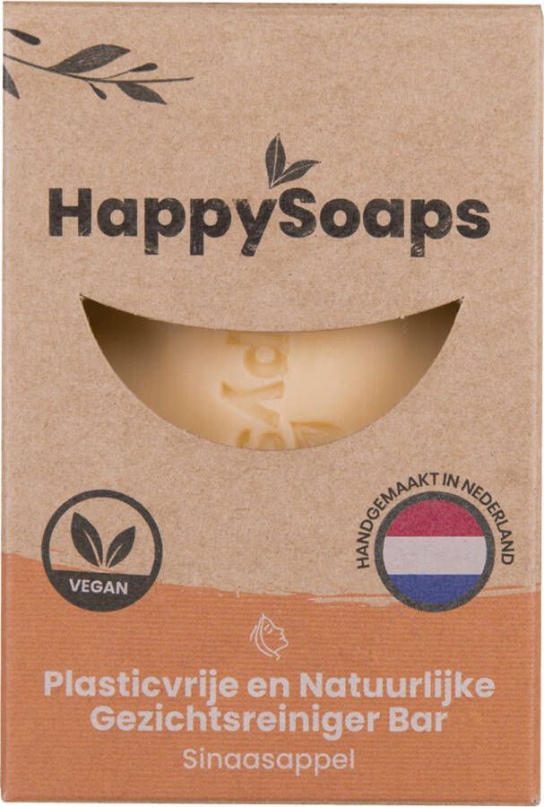 HappySoaps Gezichtsreiniger Bar & Make-up Remover Sinaasappel Voor een Zomers Gevoel 100% Plasticvrij Vegan & Natuurlijk 70gr