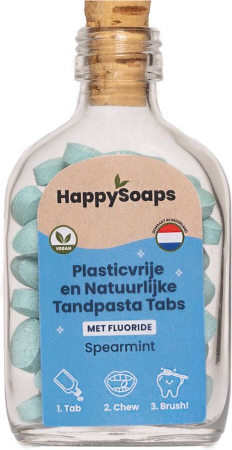 HappySoaps Tandpasta Tabs – Met Fluoride – Spearmint Vegan Plasticvrij 62 Tabs