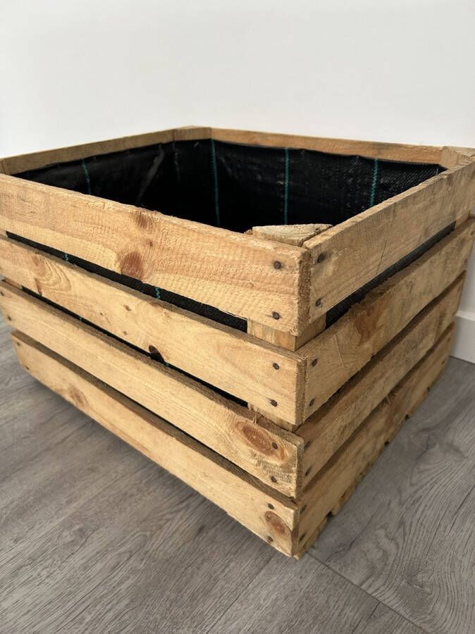 Harder Hout Plantenkratje fruitkist met worteldoek 50x40 hoogte 30cm