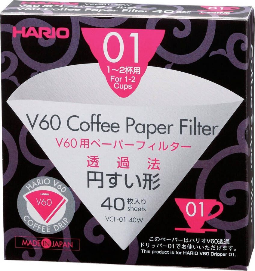 Hario Koffiefilters V60 01 Wit (40 stuks)