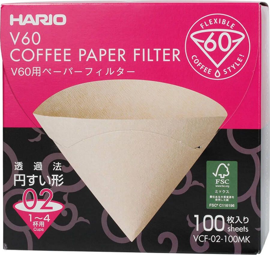 Hario Koffiefilters V60 02 Ongebleekt Misarashi (100 stuks in doos) made in Japan