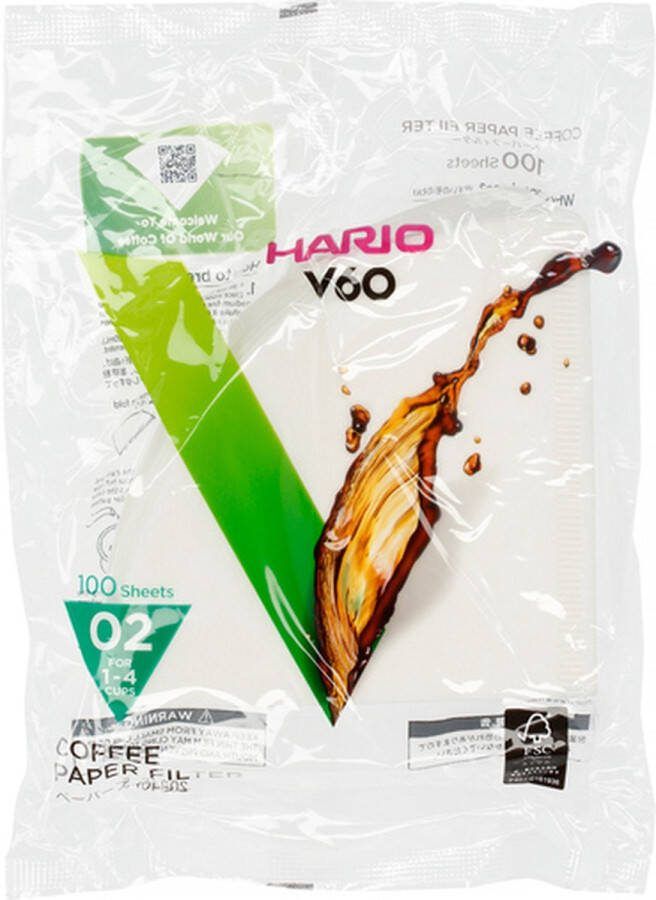 Hario Koffiefilters V60 02 Wit (100 stuks) 2-Pack (200 filters totaal)