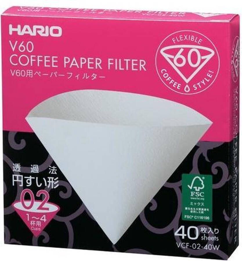 Hario Koffiefilters V60 02 Wit (40 stuks)