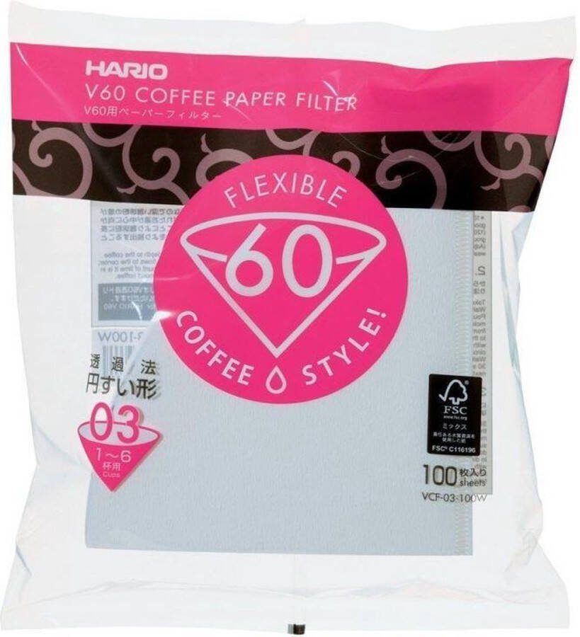 Hario V60 Koffiefilters 03 Size Wit 100 stuks