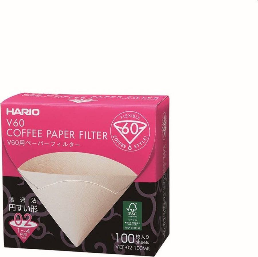 Hario Koffiefilters V60 02 Ongebleekt Misarashi (100 stuks in doos) made in Japan