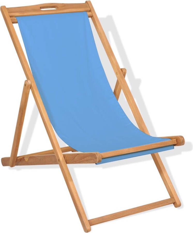 Harnvoort ligstoel teakhout blauw bruin duurzaam strandstoel camping weerbestendig tuinmeubel stoffen zitting massief comfortabel inklapbaar 56 x 105 x 96 cm