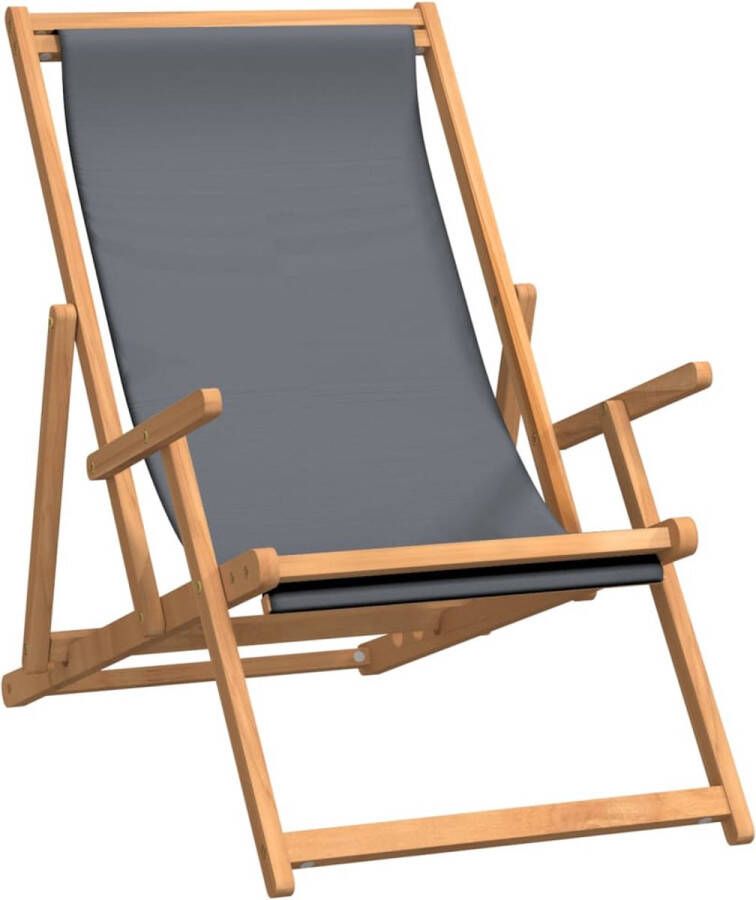 Harnvoort ligstoel teakhout grijs bruin duurzaam strandstoel camping weerbestendig tuinmeubel stoffen zitting massief comfortabel inklapbaar 56 x 105 x 96 cm