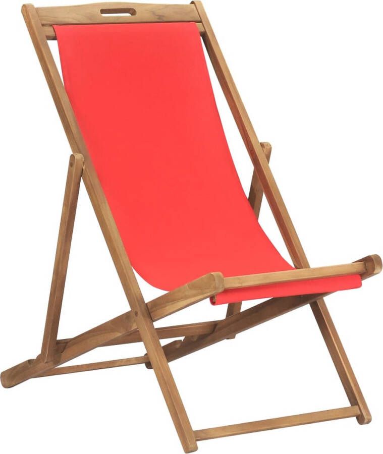 Harnvoort ligstoel teakhout rood bruin duurzaam strandstoel camping weerbestendig tuinmeubel stoffen zitting massief comfortabel inklapbaar 56 x 105 x 96 cm