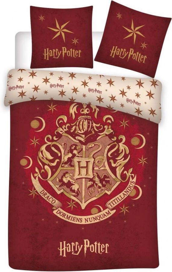 Merkloos Harry Potter dekbedovertrek 100% microvezel 1-persoons (140x200 cm + 1 sloop) 1 stuk (63x63 cm) Rood