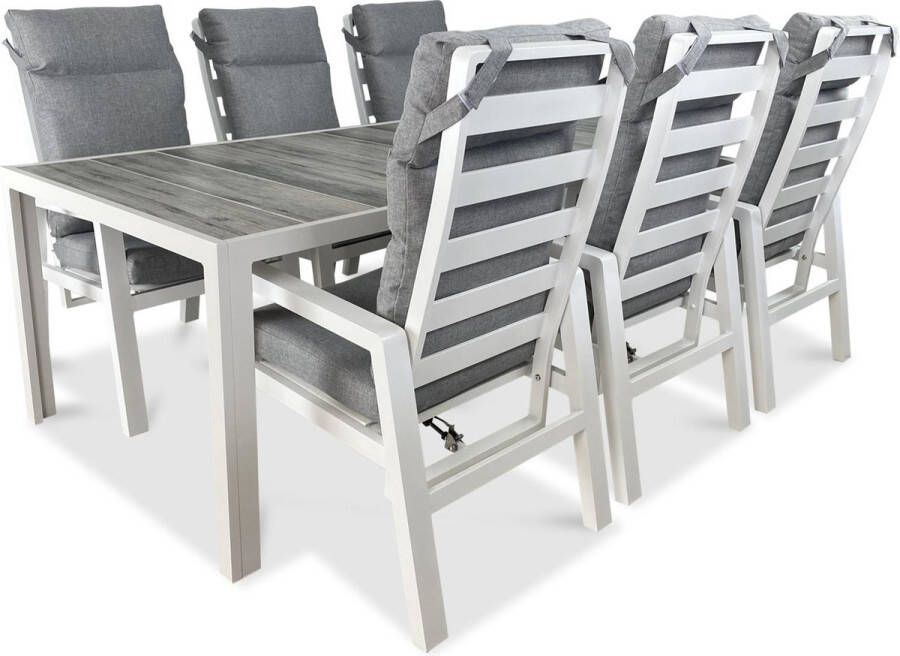Hartman 7-delige tuinset Tanger tuintafel 230cm Como Dining verstelbare tuinstoel Wit