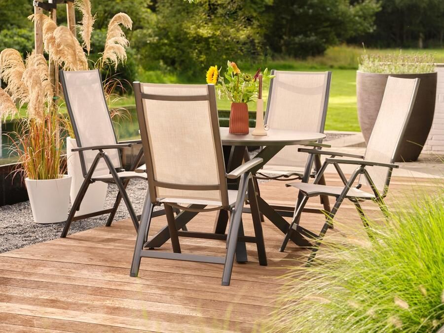 Hartman verstelbare tuinstoel Aruba verstelbaar recliner aluminium beige textileen doek antraciet frame