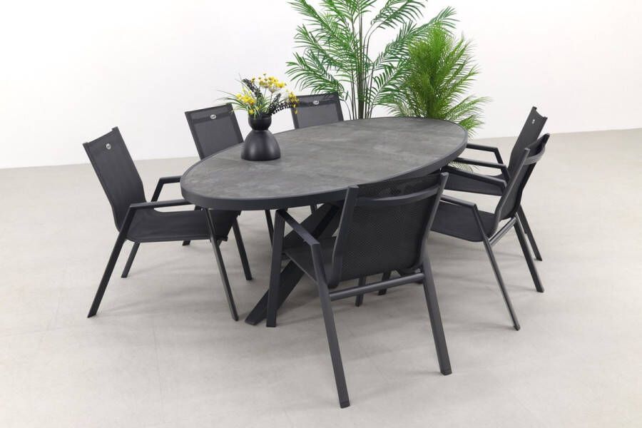 Hartman Napoli Silva 240x115 cm. ovale tuinset stapelbaar 7-delig