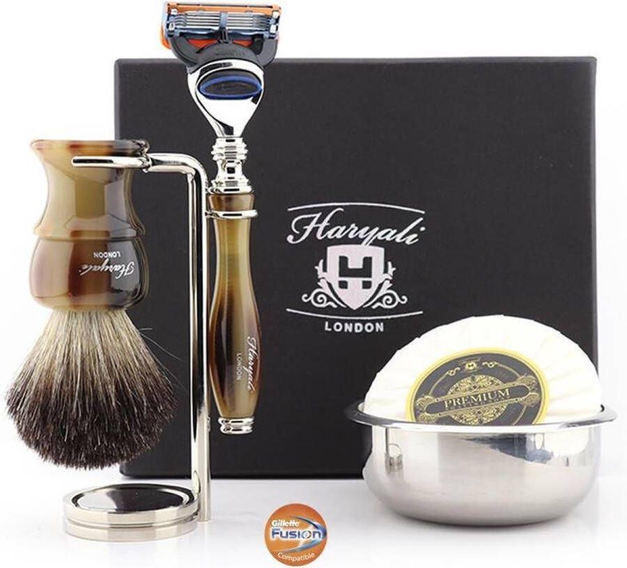 Haryali London 5-delige scheerset met scheerkwast scheermes met 5 snijkanten en een perfecte scheercadeauset