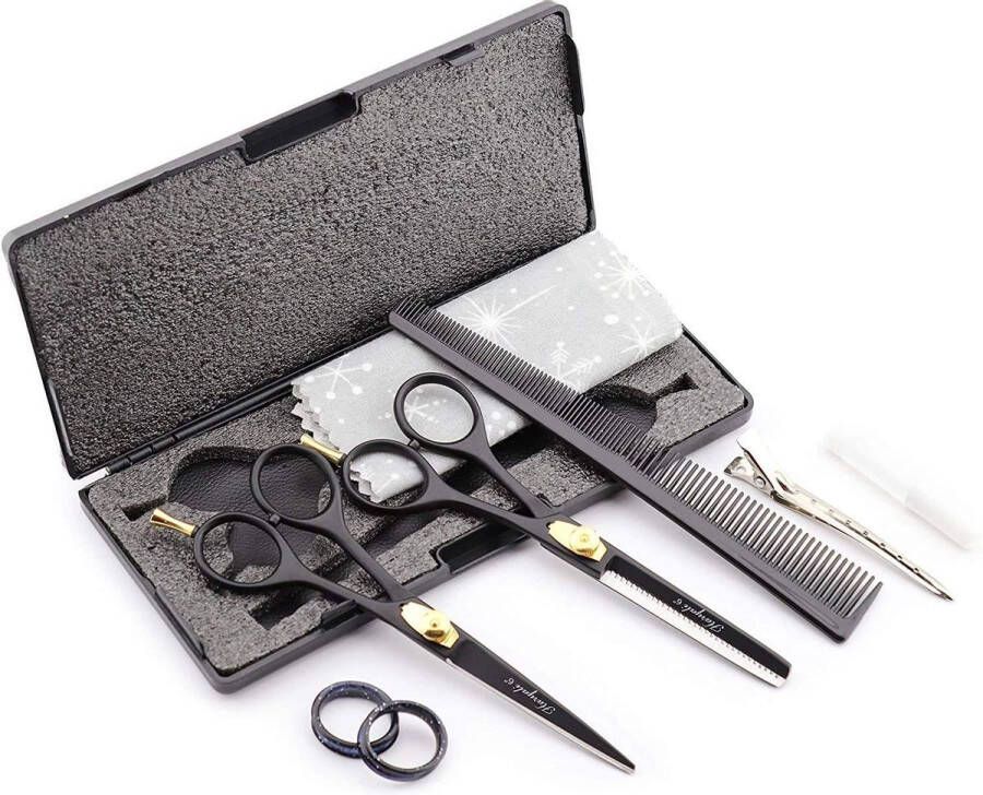 Haryali London Black Hairdressers Professionele 6 Inch Kappers Kappersscharen Set Nagelschaar voor het knippen van haar met verstelbare schroef geleverd in presentatiekoffer (Hairdressing Scissor)
