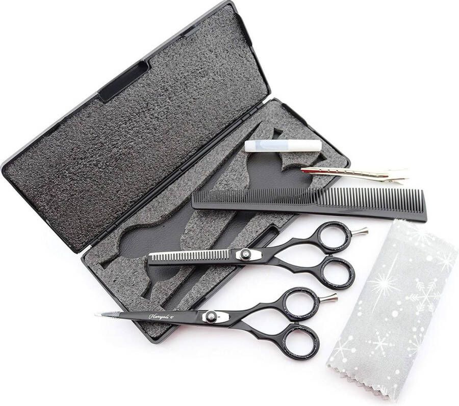 Haryali London Haryali Zwart Professioneel 6 Inch Haar knippen Nagelschaar Set (Hairdressing Scissors Set)