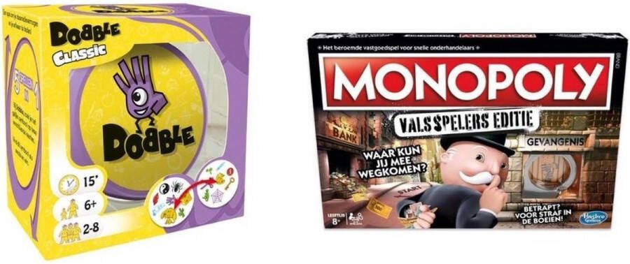 Hasbro Spellenbundel 2 Stuks Dobble Classic & Monopoly Valsspelerseditie