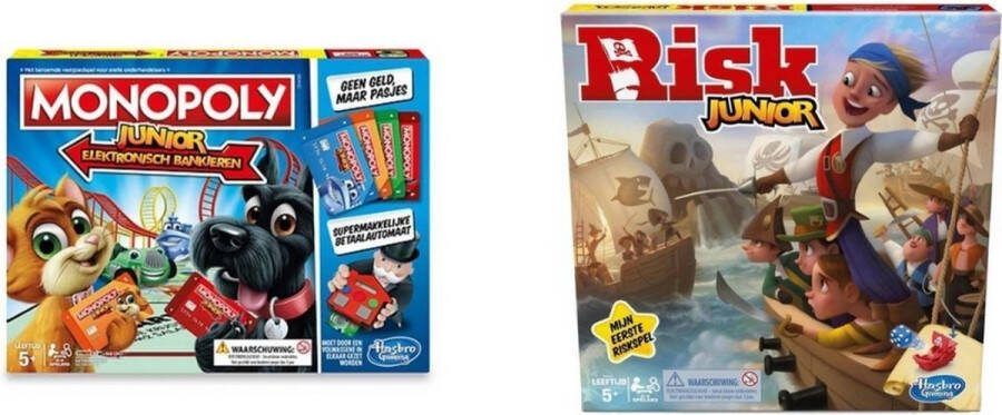 Hasbro Spellenbundel 2 Stuks Monopoly Junior Elektronisch Bankieren & Risk Junior