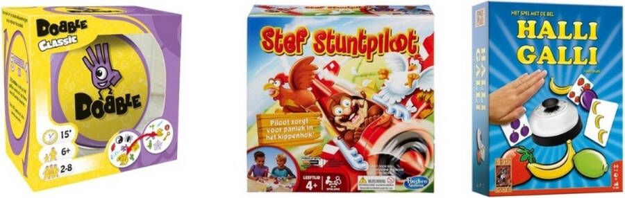 Hasbro Spellenbundel 3 Stuks Dobble Classic & Halli Galli & Stef Stuntpiloot