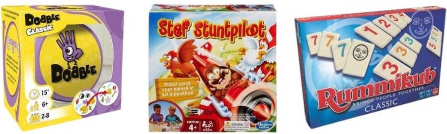 Hasbro Spellenbundel 3 Stuks Dobble Classic & Rummikub & Stef Stuntpiloot
