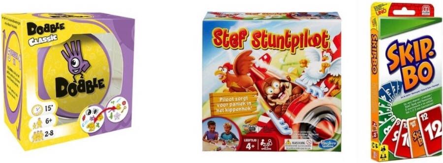 Hasbro Spellenbundel 3 Stuks Dobble Classic & Skip-Bo & Stef Stuntpiloot