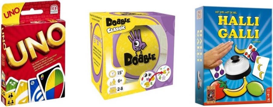 Hasbro Spellenbundel 3 Stuks Uno & Dobble Classic & Halli Galli