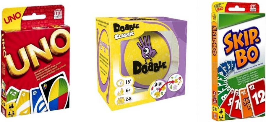 Hasbro Spellenbundel 3 Stuks Uno & Dobble Classic & Skip-Bo