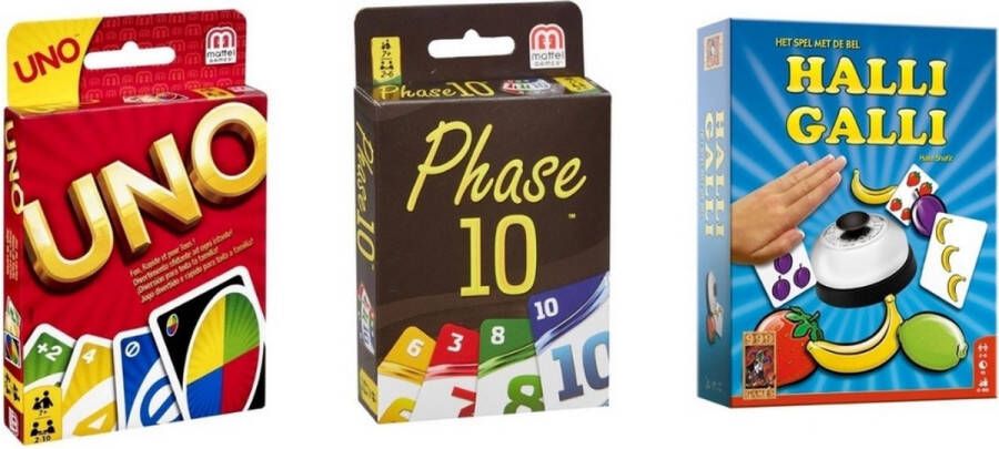 Hasbro Spellenbundel 3 Stuks Uno & Phase 10 & Halli Galli