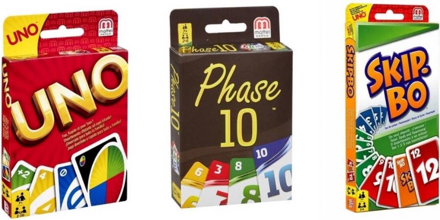 Hasbro Spellenbundel 3 Stuks Uno & Phase 10 & Skip-Bo