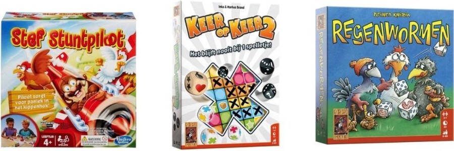 Hasbro Spellenbundel Dobbelspel 2 Stuks Keer op Keer 2 & Regenwormen & Stef Stuntpiloot