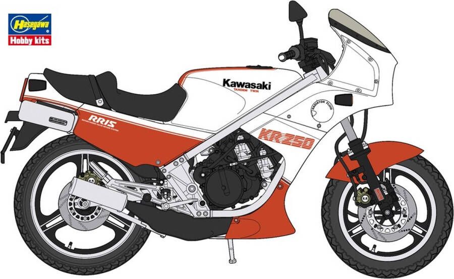 Hasegawa 1:12 21745 Kawasaki KR250 (KR250A) White Red Color 1984 Plastic Modelbouwpakket