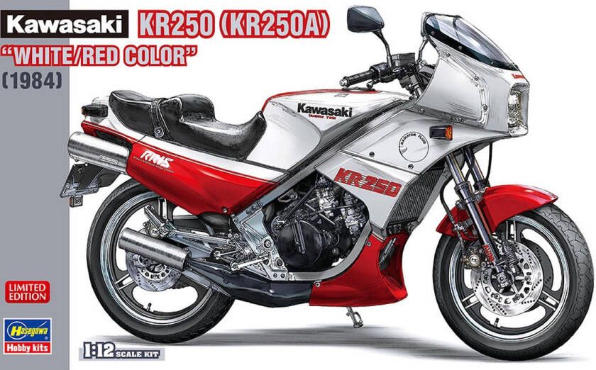 Hasegawa 1:12 21745 Kawasaki KR250 (KR250A) White Red Color 1984 Plastic Modelbouwpakket