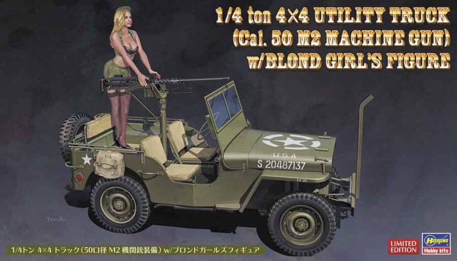 Hasegawa 1:24 52283 4X4 Truck with M2 Machinegun and Lady Figure Plastic Modelbouwpakket