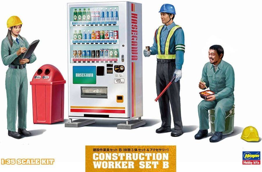 Hasegawa 1:35 66006 Construction Worker Set B Plastic Modelbouwpakket