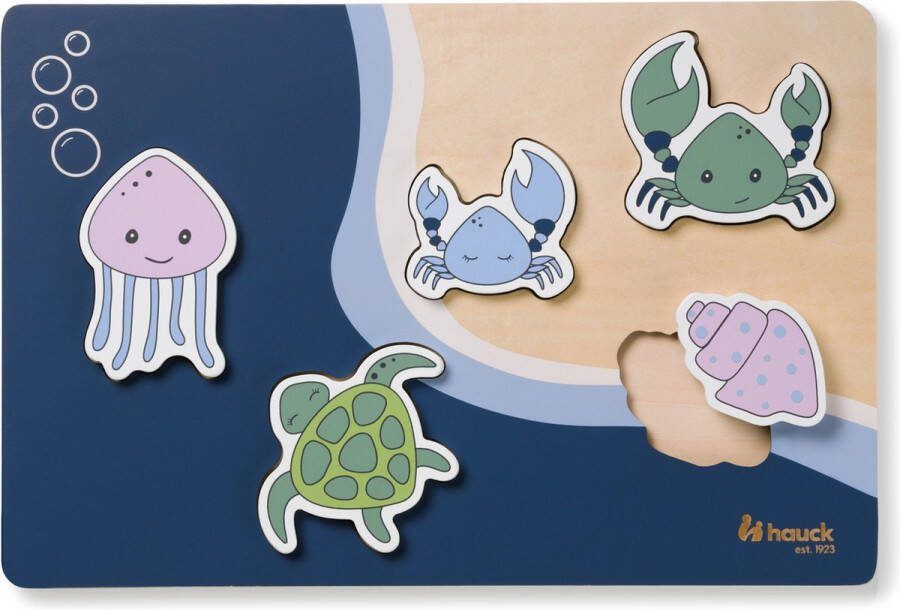 Hauck inlegpuzzel voor kinderen Puzzle N Fit houten inlegpuzzel vanaf 1 jaar (FSC -gecertificeerd) houten puzzel met dierenvormen stimuleert fijne motoriek en oog-handcoördinatie (Sea)