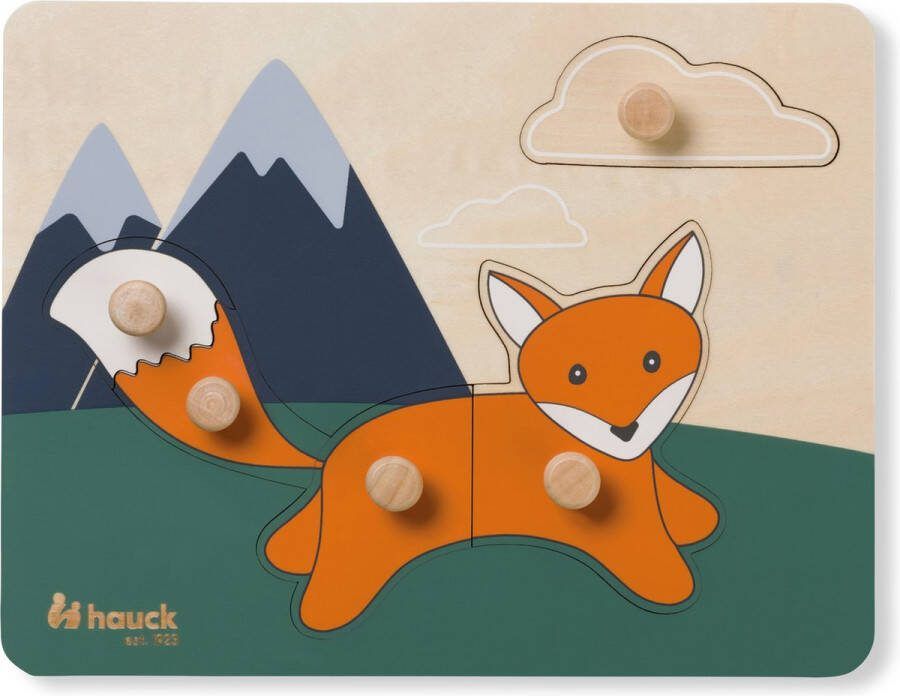 Hauck inlegpuzzel voor kinderen Puzzle N Sort houten inlegpuzzel vanaf 1 jaar (FSC -gecertificeerd) houten puzzel met dierenvormen en houten knopjes stimuleert fijne motoriek (Fox)