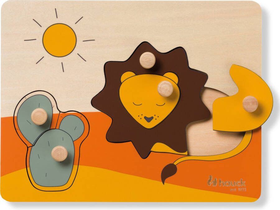 Hauck inlegpuzzel voor kinderen Puzzle N Sort houten inlegpuzzel vanaf 1 jaar (FSC -gecertificeerd) houten puzzel met dierenvormen en houten knopjes stimuleert fijne motoriek (Lion)