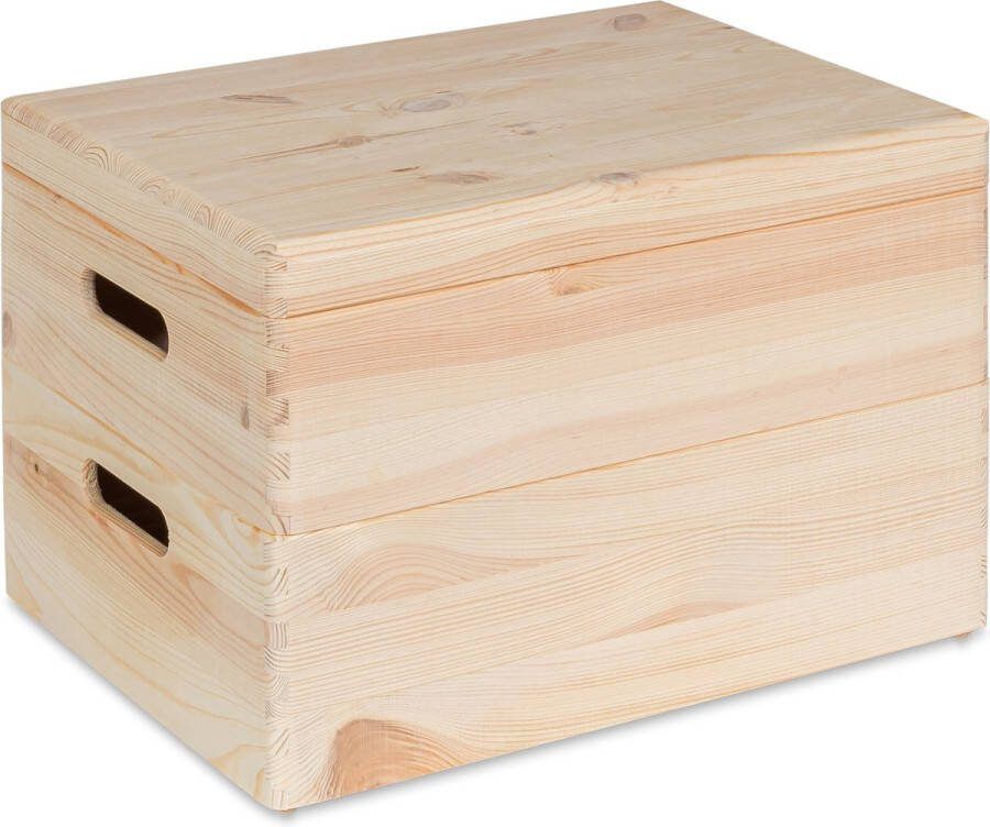 Haudt combinatie 1x kist KIM Mini met klepdeksel 30 x 20 x 13 cm + 1x stapelkist Kim Mini 30 x 20 x 13 naturel kist opslag