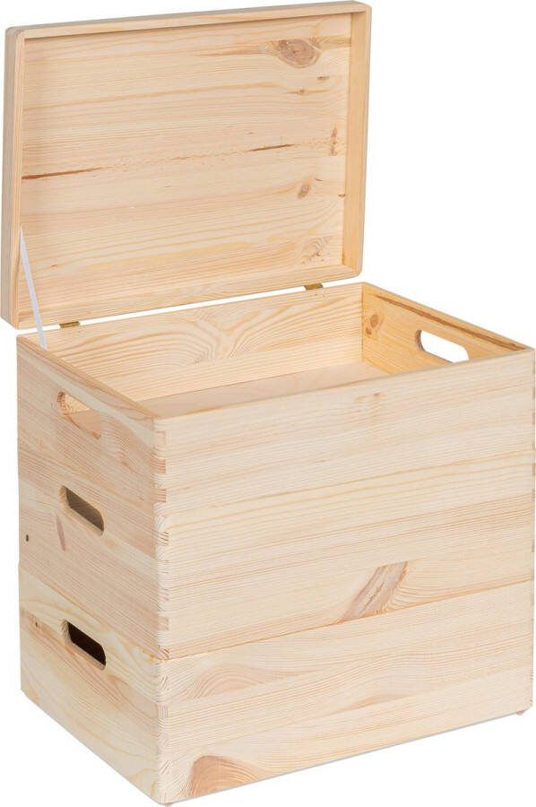 Haudt combinatie 1x kist met klepdeksel 40 x 30 x 13 cm 2x stapelkist 40 x 30 x 13 cm naturel kisten opslag