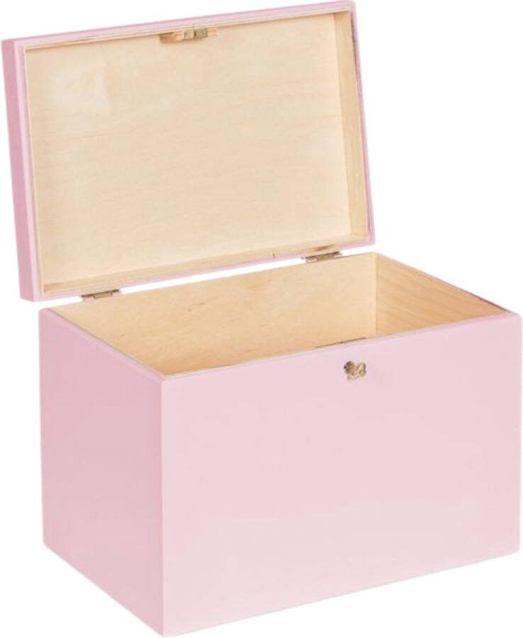 Haudt Houten kistje BAS met slot roze koperen sleutel kist opbergkist